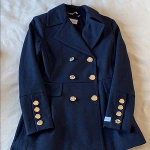 Small Calvin Klein Navy pea coat w silver buttons